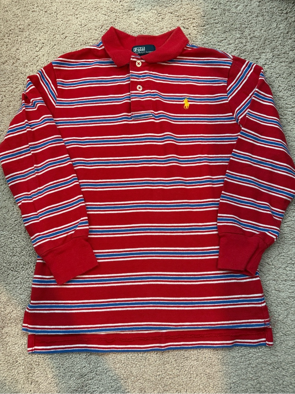 Polo Ralph Lauren Red Striped Long-Sleeve Polo w Yellow Pony Boys Small 8/10
